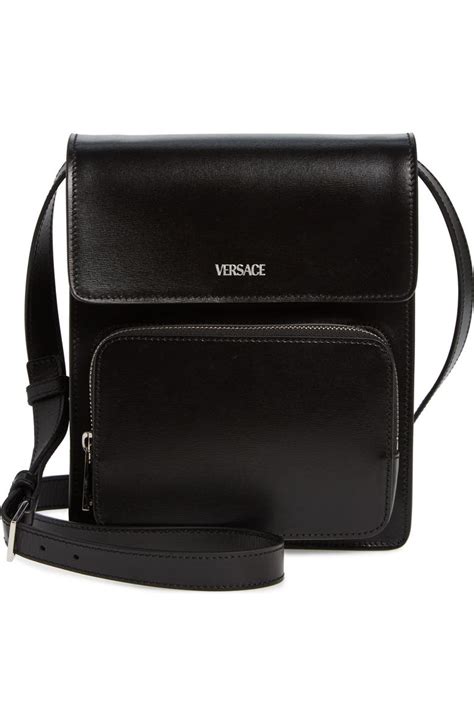 Versace Vertical Leather Messenger Bag 